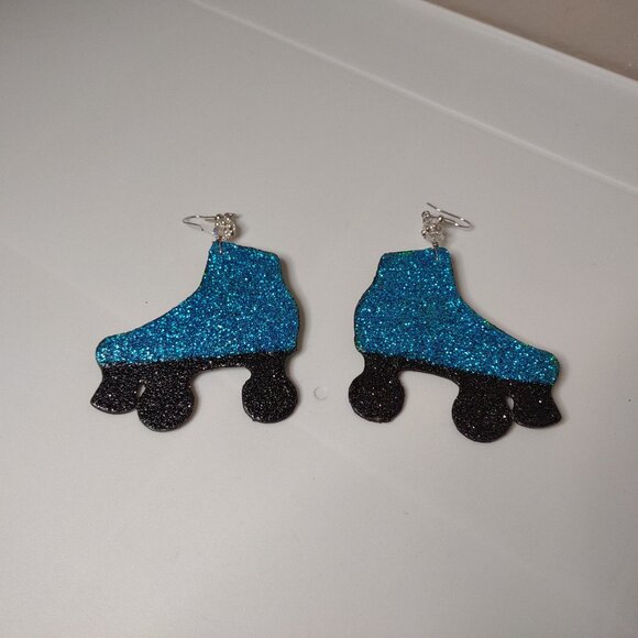Blue Sparkle Roller Skate Dangle Earrings - Picture 1 of 9
